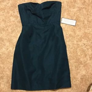 Dark teal strapless dress